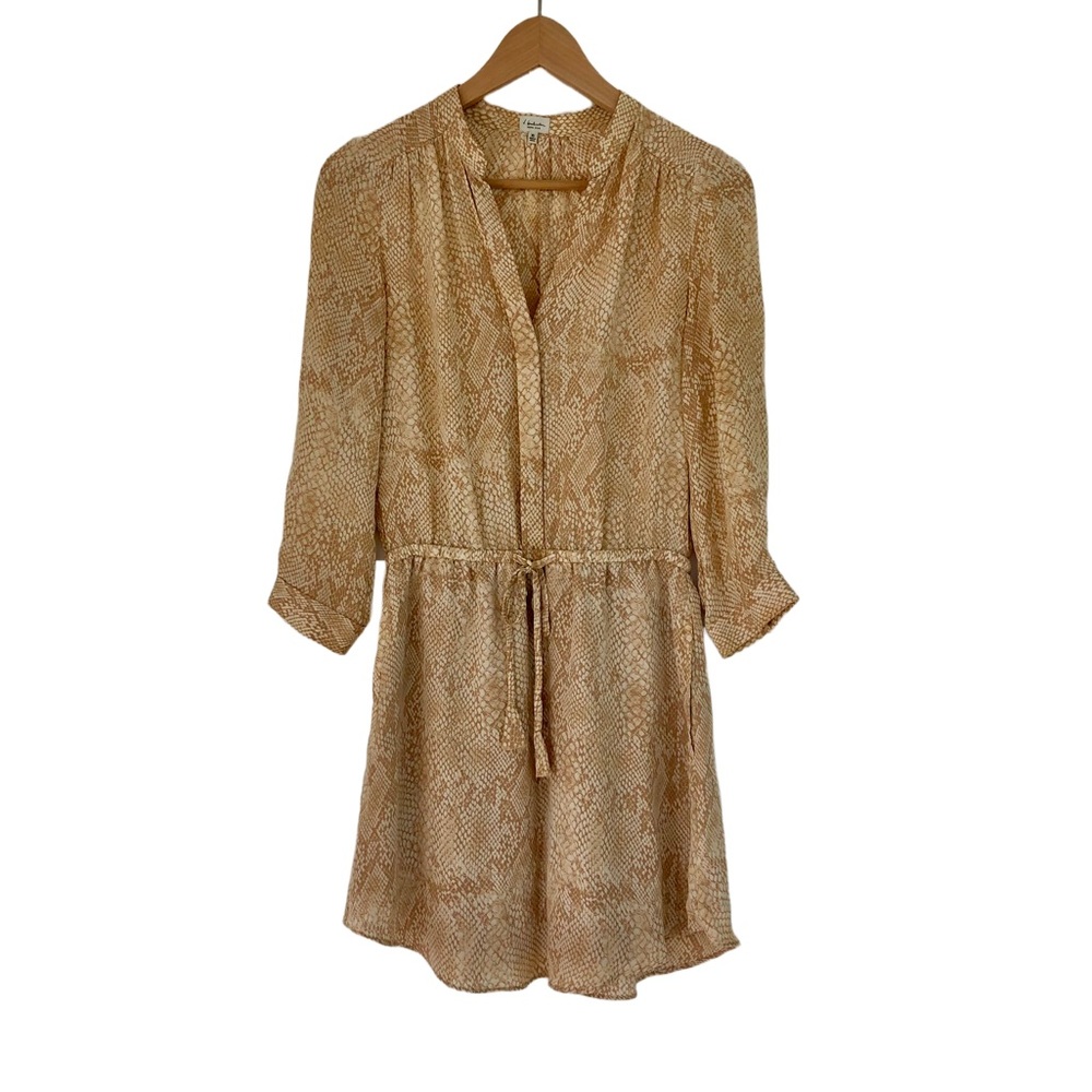 Aritzia Babaton Bennett Silk Long Sleeve Neutral Snake Print Belt Dress Size XS - Picture 3 of 14